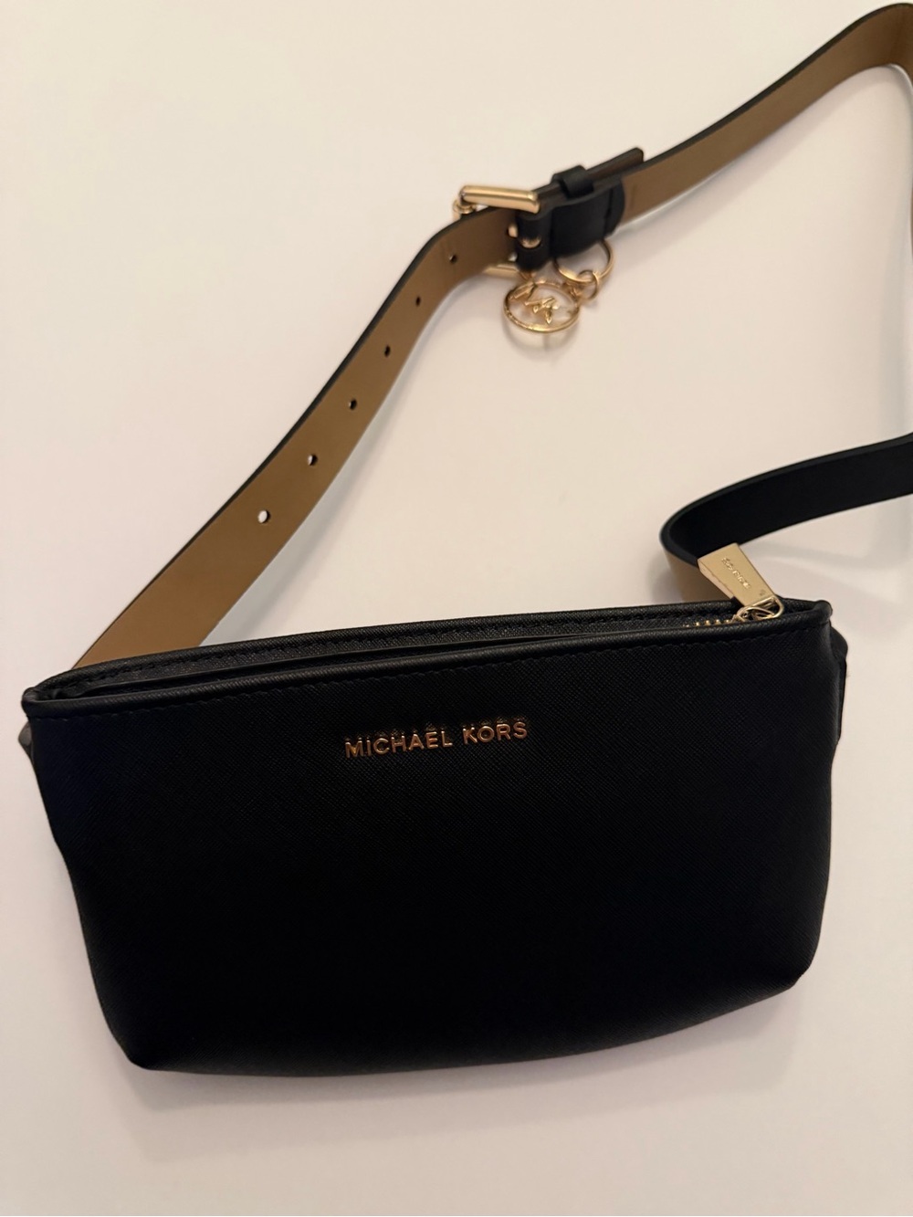 Michael Kors Black Saffiano Leather Shoulder/Belt Bag with Gold Hardware